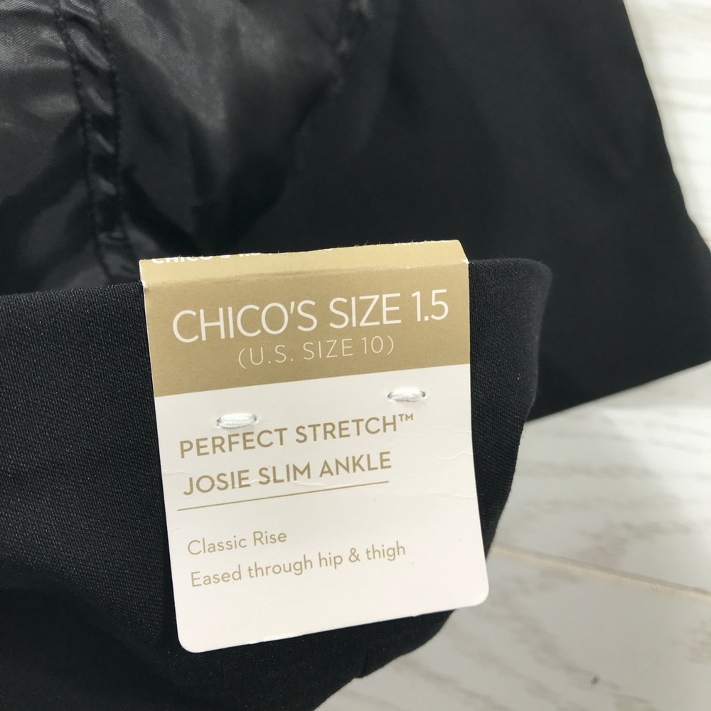 Chico's Perfect Stretch Slim Ankle Pants Women 10 Black Pull On High Rise New - Picture 13 of 16